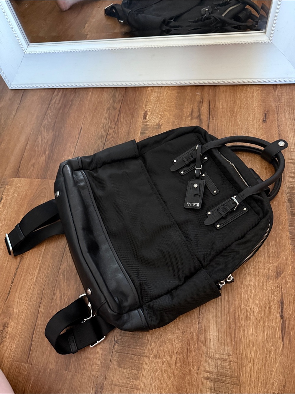 Tumi Black Nylon and Leather Backpack